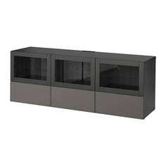 БЕСТО Тумба под ТВ, с дверцами и ящиками, черно-коричневый Грундсвикен, темно-серый прозрачное стекло Ikea