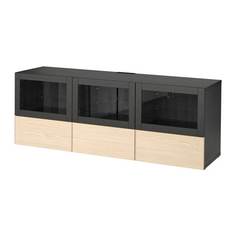 БЕСТО Тумба под ТВ, с дверцами и ящиками, черно-коричневый Инвикен, ясеневый шпон прозрачное стекло Ikea
