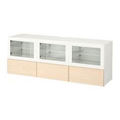 БЕСТО Тумба под ТВ, с дверцами и ящиками, белый Инвикен, ясеневый шпон прозрачное стекло Ikea
