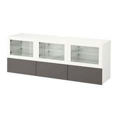 БЕСТО Тумба под ТВ, с дверцами и ящиками, белый Грундсвикен, темно-серый прозрачное стекло Ikea