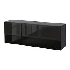 БЕСТО Тумба под ТВ, с дверцами и ящиками, черно-коричневый, Сельсвикен глянцевый/черный дымчатое стекло Ikea