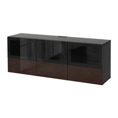 БЕСТО Тумба под ТВ, с дверцами и ящиками, черно-коричневый, Сельсвикен глянцевый/коричневый прозрач стекло Ikea