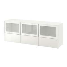 БЕСТО Тумба под ТВ, с дверцами и ящиками, белый, Сельсвикен глянцевый/белый матовое стекло Ikea
