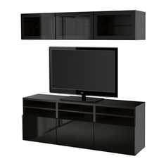 БЕСТО Шкаф для ТВ, комбин/стеклян дверцы, черно-коричневый, Сельсвикен глянцевый/черный прозрачное стекло Ikea