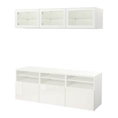 БЕСТО Шкаф для ТВ, комбин/стеклян дверцы, белый, Сельсвикен глянцевый/белый прозрачное стекло Ikea