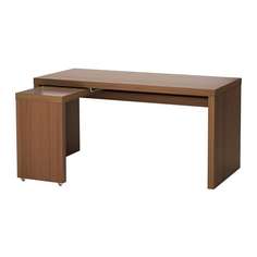 МАЛЬМ Письменный стол с выдвижной панелью, коричневая морилка ясеневый шпон Ikea
