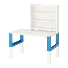 ПОЛЬ Письменн стол с полками, белый, синий Ikea
