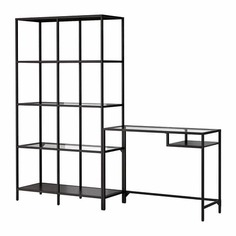 ВИТШЁ Стеллаж+стол д/ноутбука, черно-коричневый, стекло Ikea