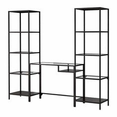 ВИТШЁ Стеллаж+стол д/ноутбука, черно-коричневый, стекло Ikea