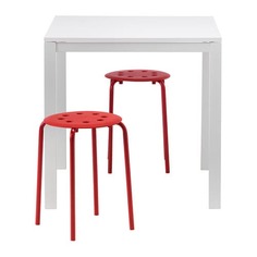 МЕЛЬТОРП / МАРИУС Стол и 2 табурета, белый, красный Ikea