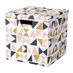 ТЬЕНА Коробка с крышкой, белый черный, розовый Ikea