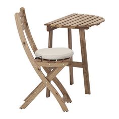 АСКХОЛЬМЕН Стол+1 складной стул, д/сада, серо-коричневая морилка, ФРЁСЁН/ДУВХОЛЬМЕН бежевый Ikea
