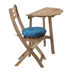 АСКХОЛЬМЕН Стол+1 складной стул, д/сада, серо-коричневый, Иттерон синий Ikea