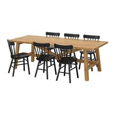 МОККЕЛЬБЮ / НОРРАРИД Стол и 6 стульев, дуб, черный Ikea