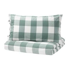 ЭММИ РУТА Пододеяльник и 2 наволочки, зеленый, белый Ikea