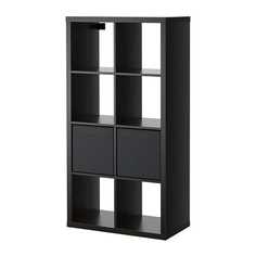 КАЛЛАКС Стеллаж с 2 вставками, черно-коричневый, черный Ikea