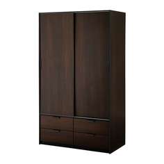 ТРИСИЛ Гардероб с раздвижн дверцами/4ящика, темно-коричневый Ikea