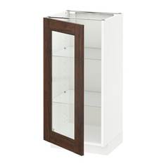 МЕТОД Напольный шкаф со стекл дверцей, белый, Эдсерум коричневый Ikea