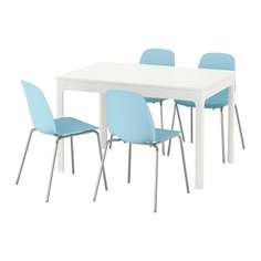 ЭКЕДАЛЕН / ЛЕЙФ-АРНЕ Стол и 4 стула, белый, голубой Ikea