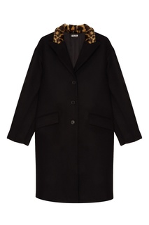 Черное пальто с декоративным воротником Miu Miu