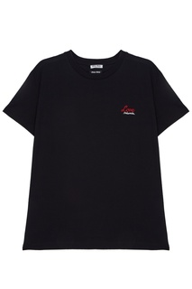 Черная хлопковая футболка с вышивкой Miu Miu