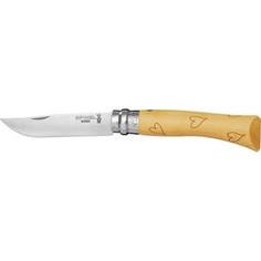 Нож складной Opinel №7 VRI Nature-Hearts (сердца) (нержавеющая сталь, рукоять самшит, длина клинка 8 см)