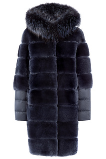Шуба из меха кролика и текстиля с отделкой мехом чернобурки Virtuale Fur Collection