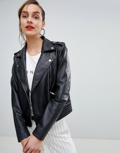 Кожаная байкерская куртка Selected Femme - Черный