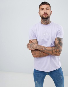 Сиреневая удлиненная футболка с вышивкой boohooMAN - Фиолетовый