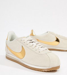 Бежевые замшевые кроссовки с золотистым логотипом Nike Cortez Se - Бежевый