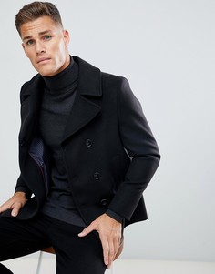 Черное пальто-бушлат из имитирующей шерсть ткани Burton Menswear - Черный