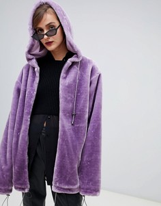 Оверсайз-куртка из искусственного меха с капюшоном и молнией Story Of Lola - Фиолетовый
