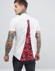 Белая рубашка с воротником на пуговице и принтом роз на вставке SikSilk - Белый
