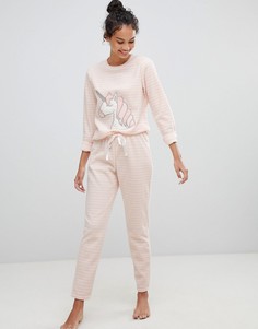 Флисовый пижамный комплект с единорогом Loungeable - Розовый