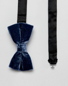 Синий бархатный галстук-бабочка Moss London - Синий