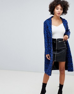 Облегающее пальто с леопардовым принтом Missguided - Синий