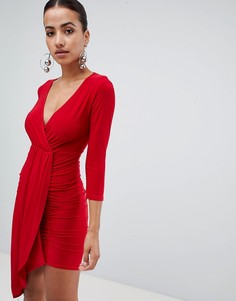 Драпированное платье с длинными рукавами и запахом Club L - Красный