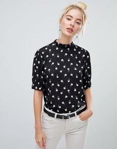 Блузка с принтом роз Fashion Union - Черный