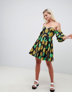 Платье с открытыми плечами и ананасами ASOS Made In Kenya x Julie Adenuga - Мульти