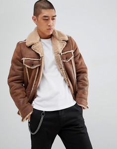 Коричневая куртка в стиле вестерн из искусственной овчины ASOS DESIGN - Коричневый