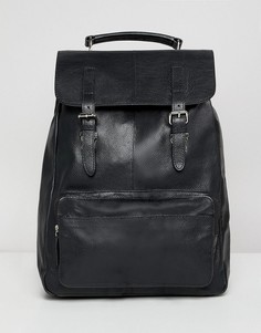Черный кожаный рюкзак с карманом спереди ASOS DESIGN - Черный