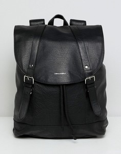 Черный кожаный рюкзак с двумя ремешками и логотипом ASOS DESIGN - Черный
