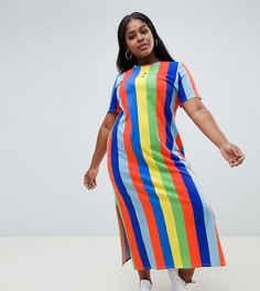 Платье-футболка макси в разноцветную полоску ASOS DESIGN Curve - Мульти