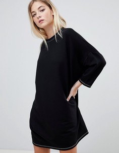 Платье-футболка в стиле oversize с контрастной строчкой Pull&bear - Черный Pull&;Bear