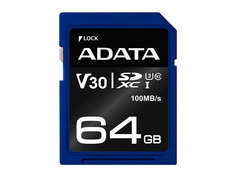 Карта памяти 64Gb - A-Data - Premier Pro Secure Digital XC V30S Class 10 UHS-I U3 ASDX64GUI3V30S-R