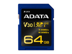 Карта памяти 64Gb - A-Data - Premier Pro Secure Digital XC V30G Class 10 UHS-I U3 ASDX64GUI3V30G-R