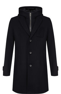 Однобортное пальто с капюшоном из смеси шерсти и вискозы Emporio Armani