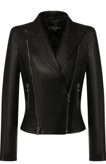 Приталенная кожаная куртка с косой молнией Balmain