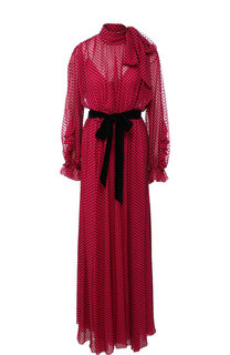 Шелковое платье-макси с контрастным поясом и воротником аскот Valentino