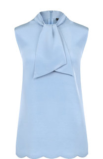 Однотонный шелковый топ с воротником-аскот St. John